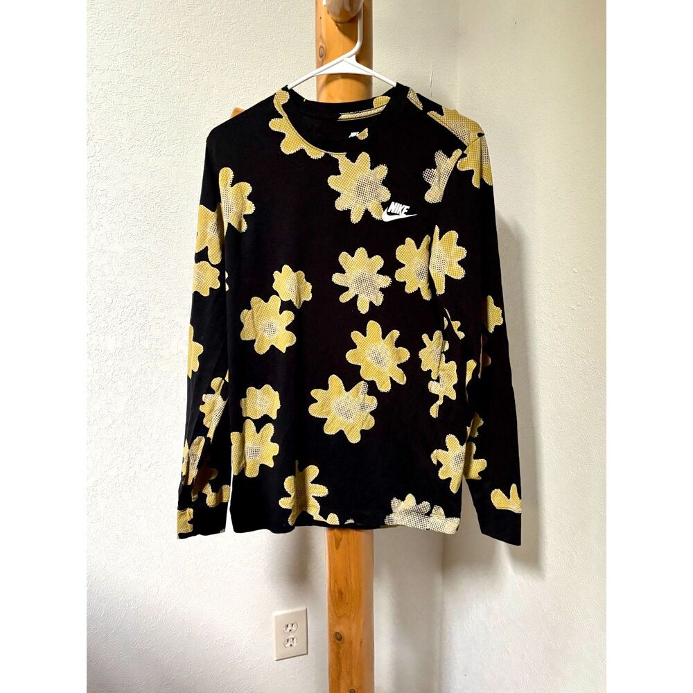 Nike Sportswear Floral Long Sleeve Graphic Tee Black Yellow Size Small S
